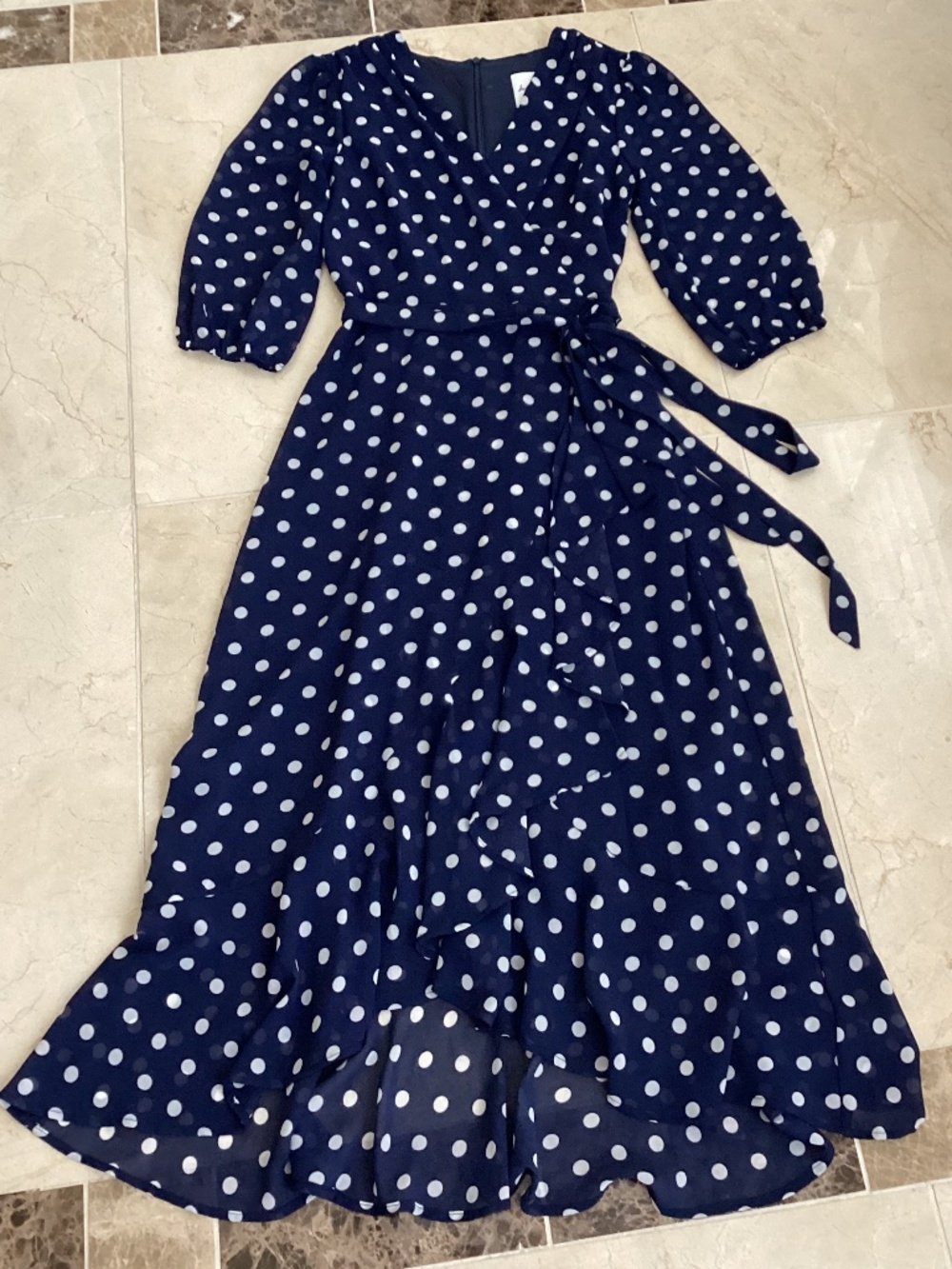 SAM EDELMAN NAVY WHITE POLKA DOT MAXI WRAP DRESS SIZE 2